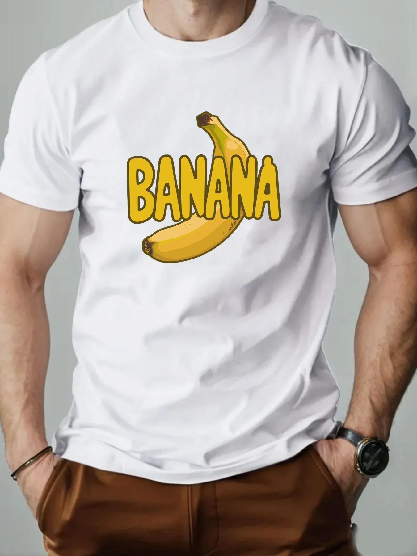 

Man Short Sleeve T-shirt 100% Cotton Fruit Banana Cartoon Print T Shirt Round Neck Breathable Casual Fashion High Quality Tee‌