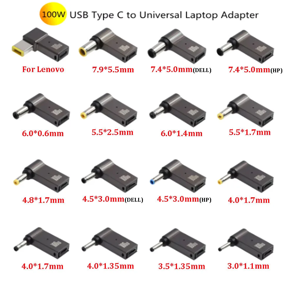 1Pcs Laptop Power Charger Supply Connector Adapter PD 100W 5A USB Type-C Female to DC Male For HP/Lenovo/DELL