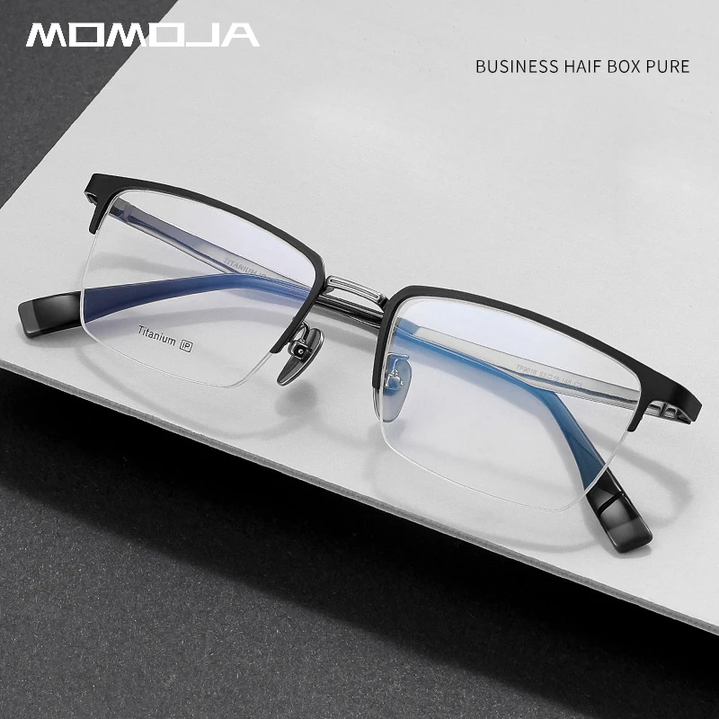 

MOMOJA New Fashion Retro Business Half Frame Ultra Light Pure Titanium Eyewear Optical Prescription Glasses Man Eyeglasses 9018