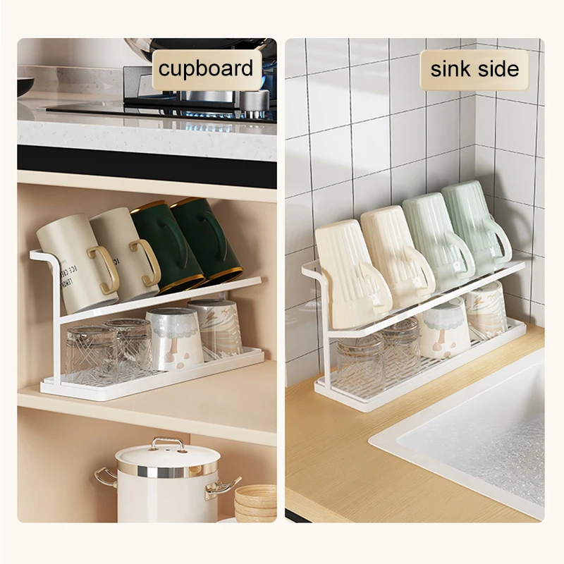 Bottle Drain Rack Kettle Holder Kitchen Glass Cup Stand Drying Shelf White Shelves With Tray Household Storage Organizer