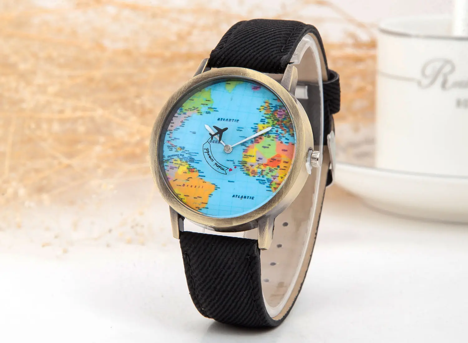 Men's Watch Original Fashion Quartz Watch Globe Personalized Dial Design Leather Watch Reloj Hombre