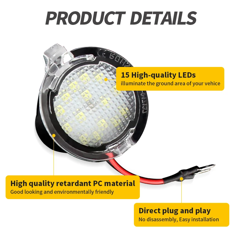 2PCS LED Under Side Mirror Puddle Light Module Lamp For Ford Mondeo MK5 Galaxy S-Max Ecosport Edge Explorer Ranger TKE Limited view 5