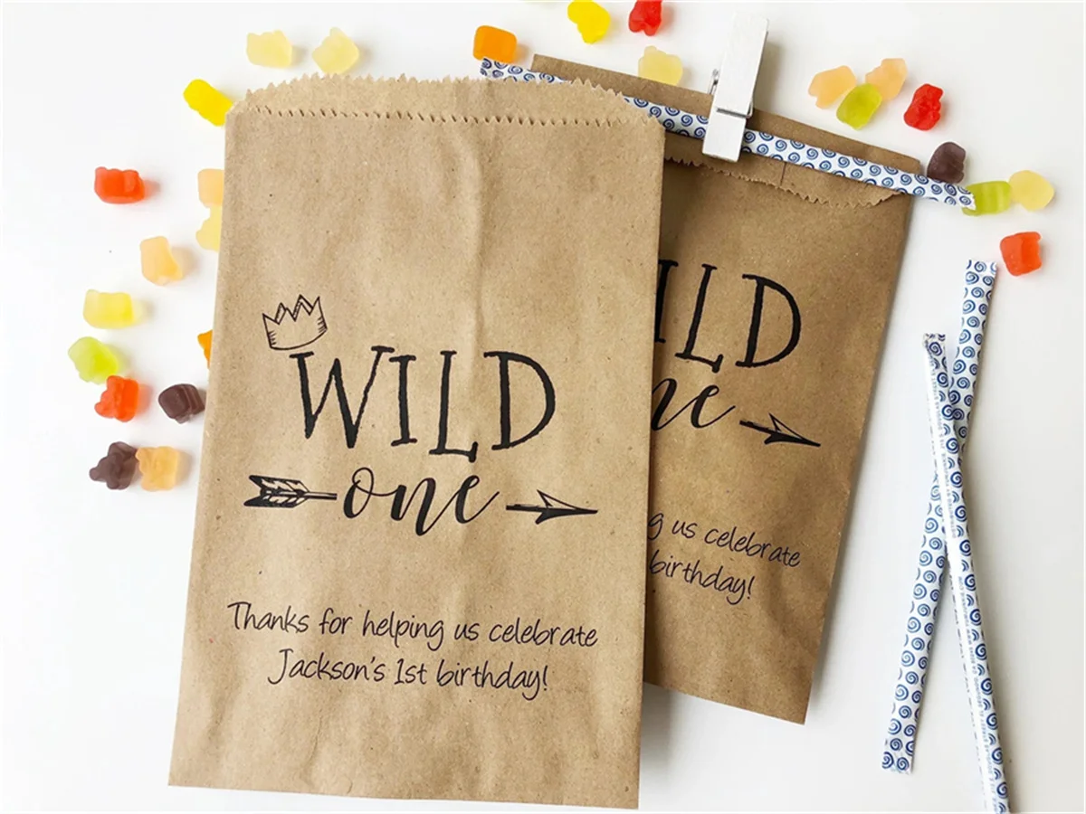 50PCS First Birthday Favor Bags, Candy Bags, 1st Birthday Favor Bags, Birthday Treat Bags, Wild One Birthday Party Favor Bags