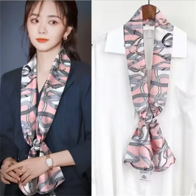 Foulard en soie avec ruban de Design de luxe, 14x150cm, bandeau, Foulard pour cheveux pour femmes, cravate de cou, foulards slim doux, 2027