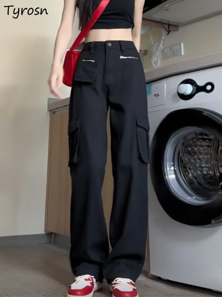 

Джинсы-карго женские летние однотонные модные джинсовые джинсы для отдыха универсальные свободные новые простые повседневные винтажные студенческие джинсы с высокой талией в американском стиле