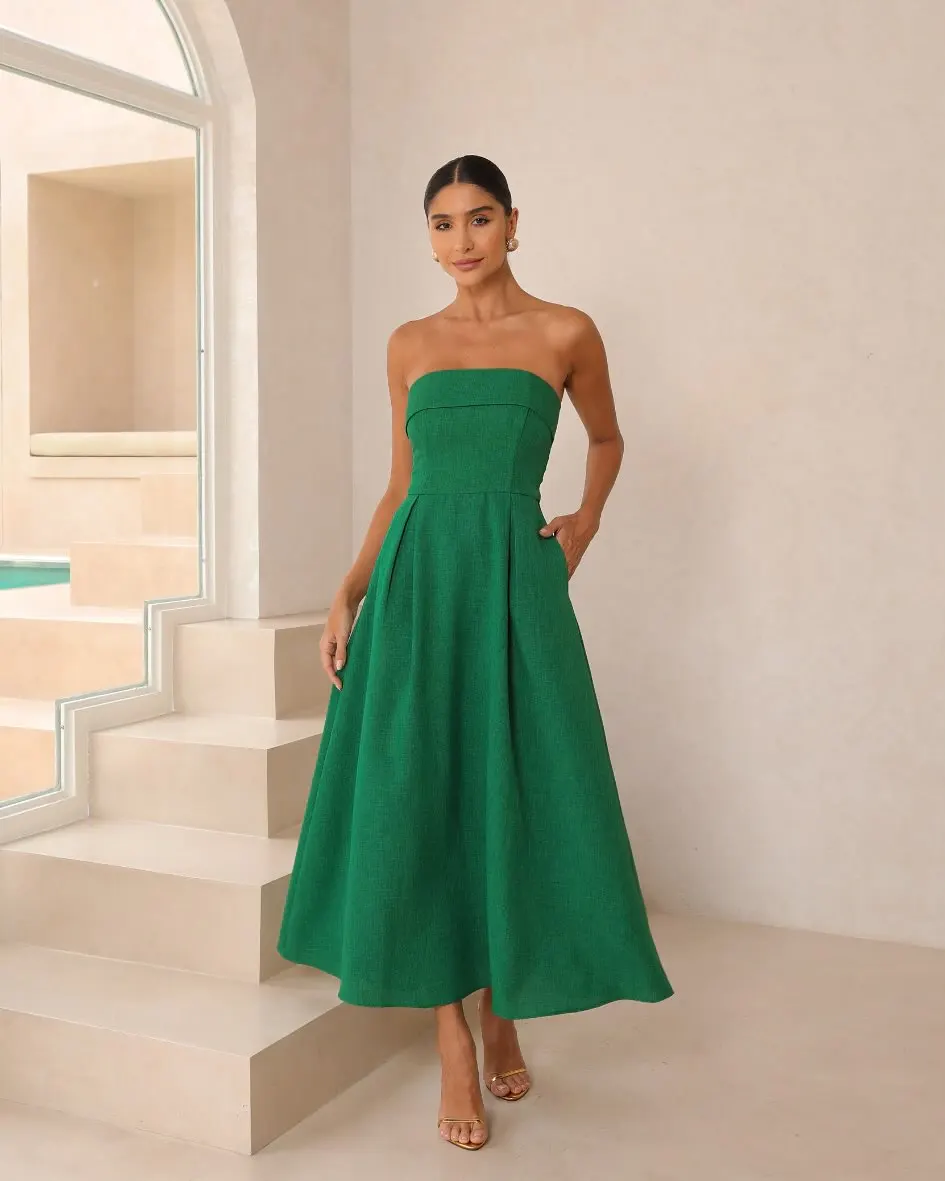 Customized Graceful Strapless Jersey Pockets Evening Dresses High Quality Pleats Photo Color Vestido De Festa Vestido De Noche