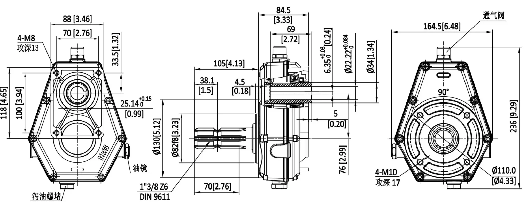 Speed increaser PTO gearbox with output shaft for dia.22.22 cylindrical gear pump