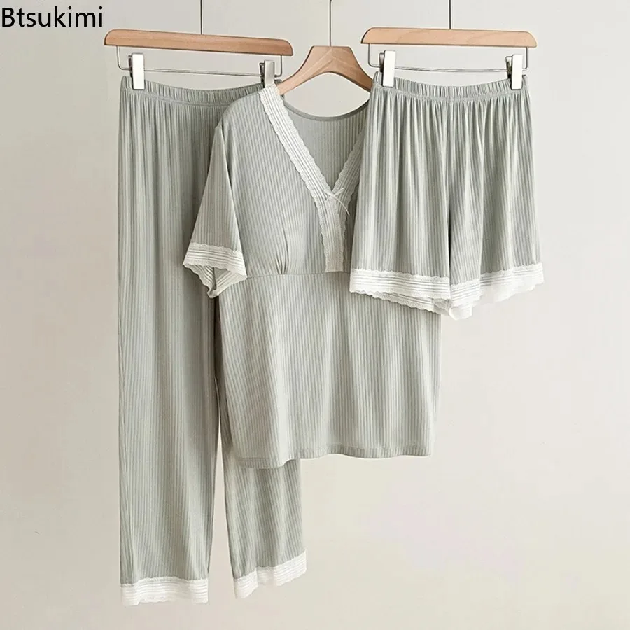 New 2025 Women's Summer Thin Pajamas Set Short Sleeve Top Loose Pants Two-piece Set Household Clothes Ladies Home Service Suit