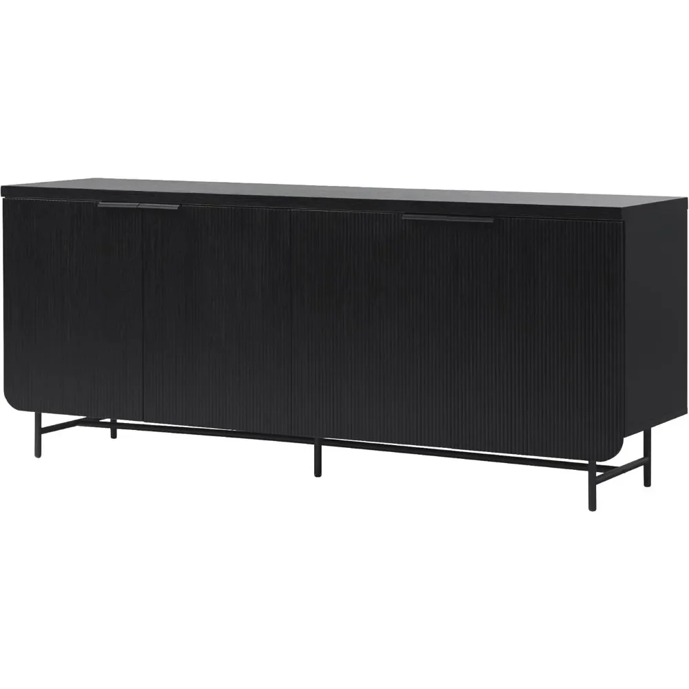 Scandinavian Grooved 4-Door Sideboard, 69 Inch