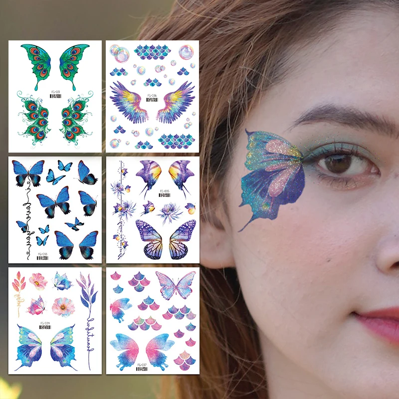 Colorful Face Stickers Sweet Fresh Butterfly Temporary Tattoo Stickers Waterproof Glittering Tattoo Stickers Body Art Decoration