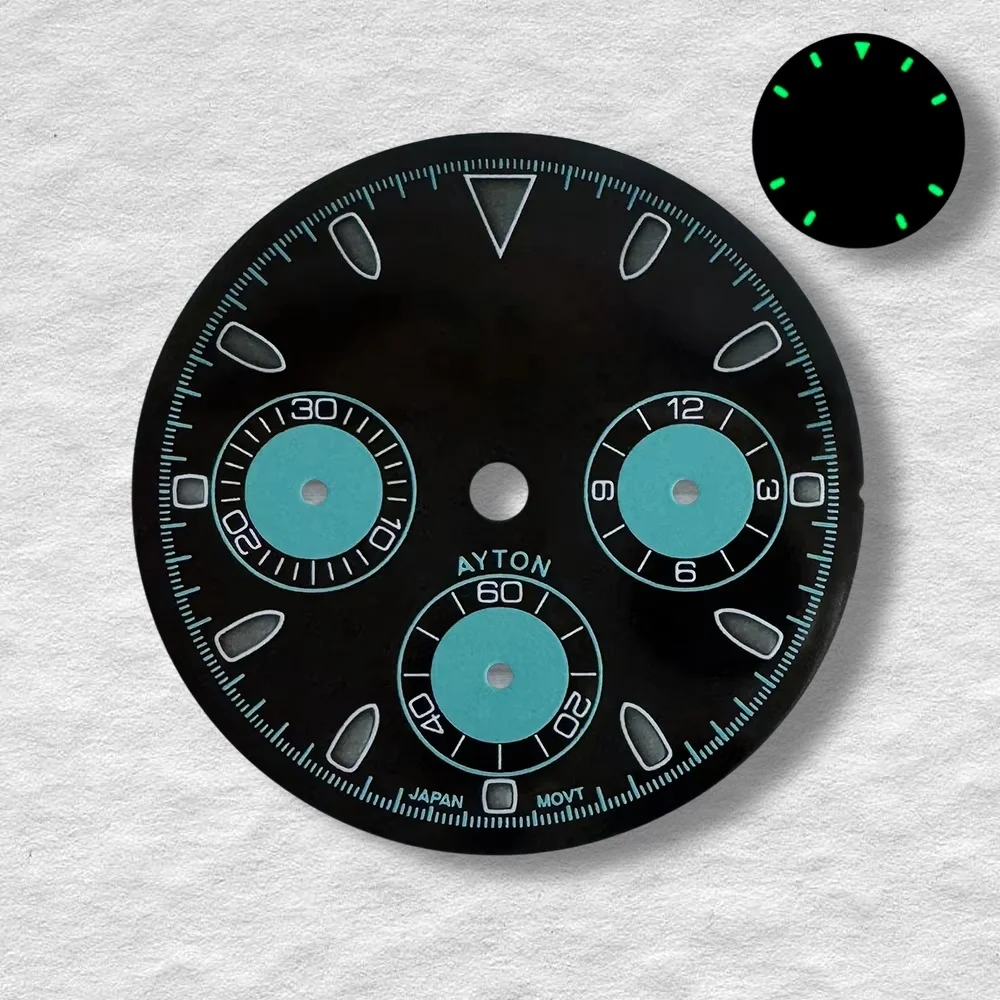 29.5mm S Logo Dtn Panda Dial Suitable for Vk63 Movement Green Luminous Colorful Six Needles Watch Modification Accessories