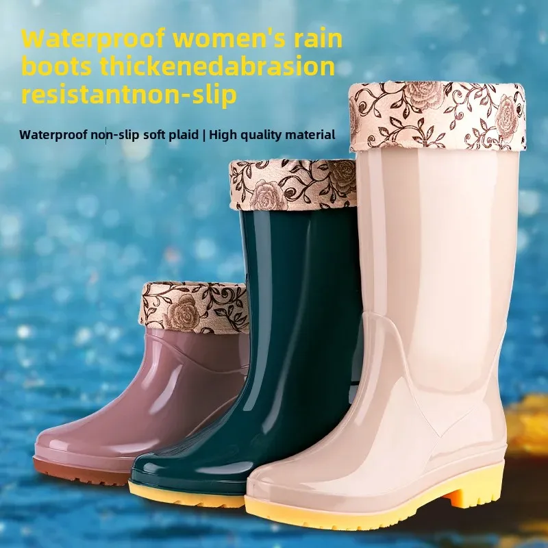 Women's High-Top Non-Slip Rain Boots Wholesale Labor-Saving Warm Rubber Shoes For Kitchen And Work Use Rain Boots