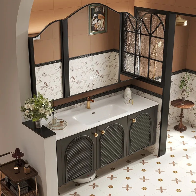 French retro bathroom cabinet ceramic integrated wash basin cabinet combined wash basin toilet basin pool 2025 new