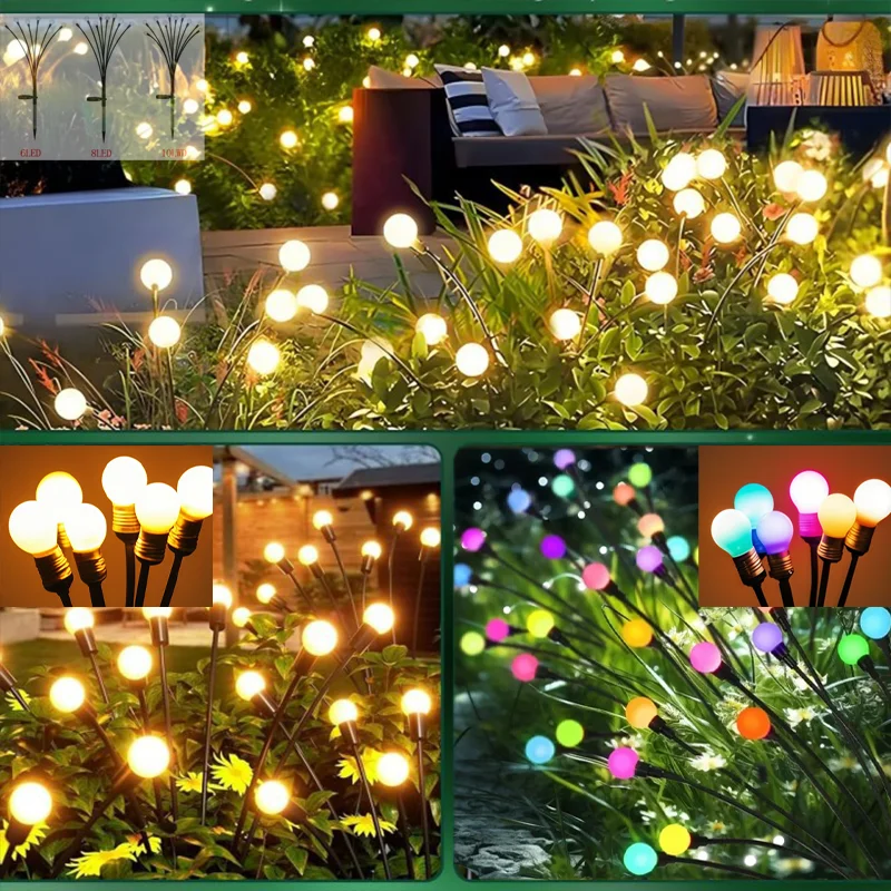 

1pcs Solar Garden Lights 6/8/10LED Solar Firefly Outdoor Garden Lawn Lamp Patio Pathway Camping Wedding Christmas Party Decor