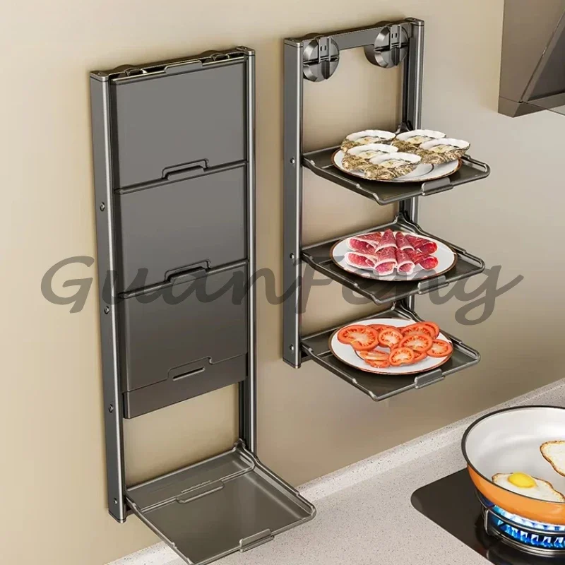 Suction Cup Foldable Multi-Tier Spice Rack, No Drill Kitchen Storage Organizer, Prep Shelf for Oil & Salt Seasoning Containers