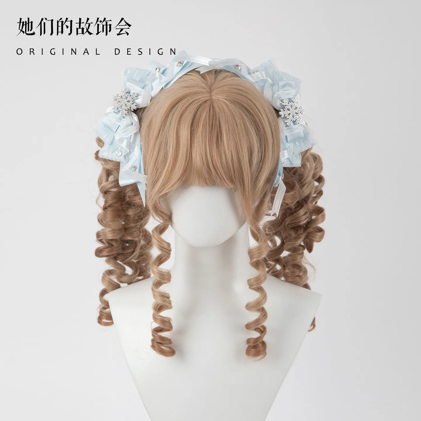 Lolita Crown Hat Hair Accessories Bow Headband Kc Hairpin Christmas Blue and White Handmade Top Hat
