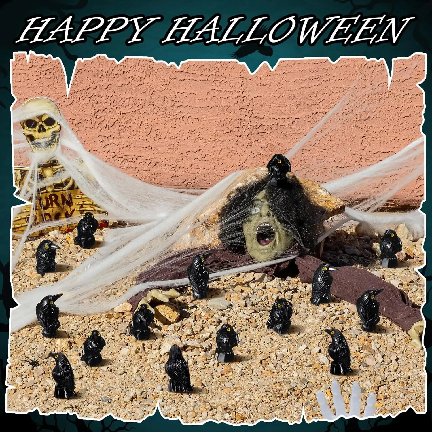 50 Pcs Miniature Crows Figurines Mini Resin Crows Figures Black Raven Summer Decor Tiny Resin Animals for Halloween Scene Decor - view 4