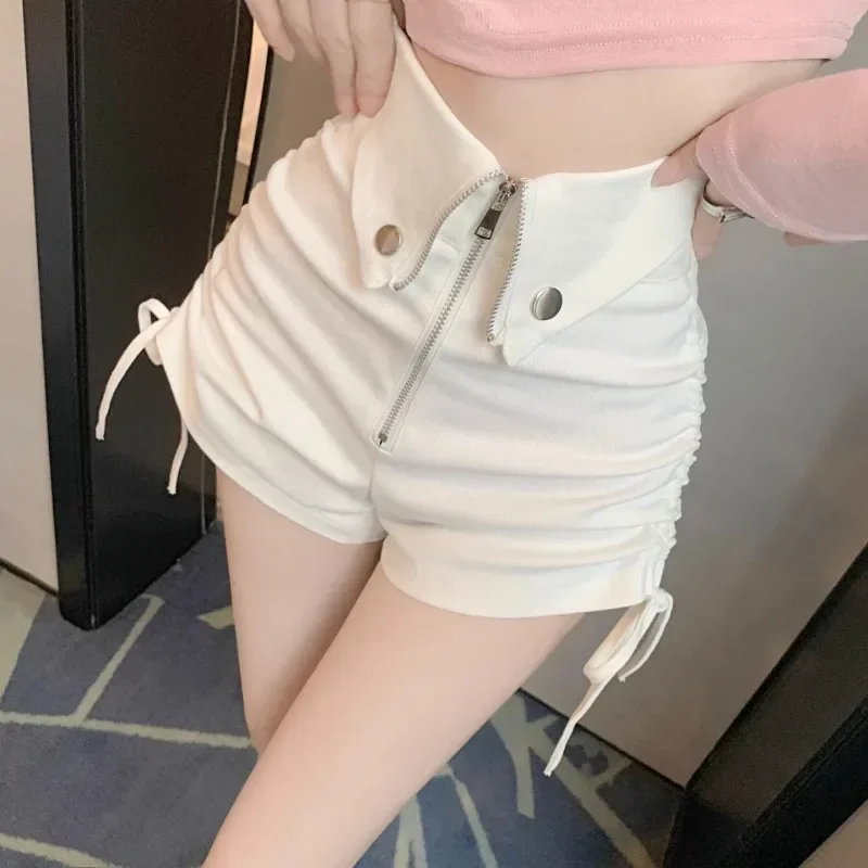 Summer Korean Design Vintage White Shorts Hot High Waist Sexy Short Pants Woman Streetwear Casual Solid Baggy Shorts Chic