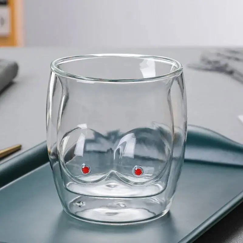

2 Pcs Sexy Female Chest Double Layer Glass Cup Funny Home Office Drinking Glassware Bar Restaurant Unique Cafe Cocktail Beer Mug