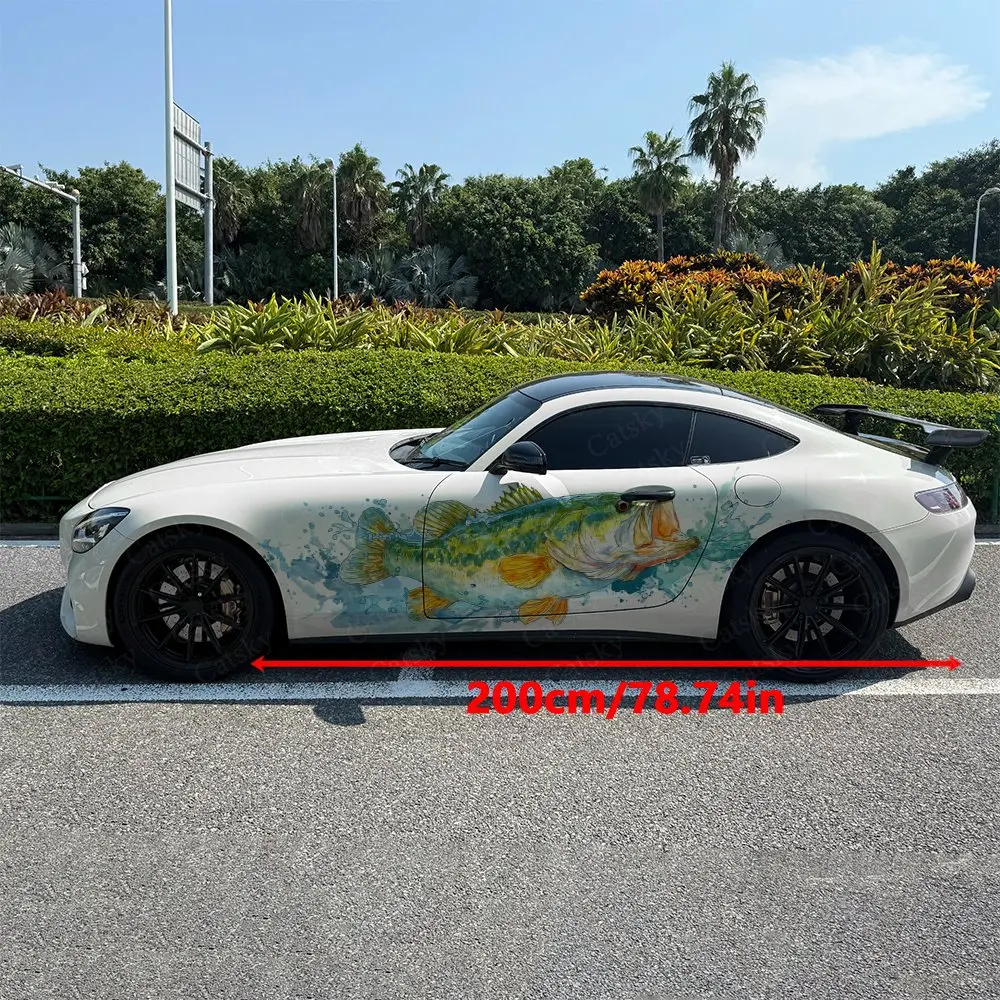 2pcs Sea Bass In The Water Stickers Car Stickers; Full-body Floral Decoration Covering Scratches; Waterproof Car Vinyl Wrap