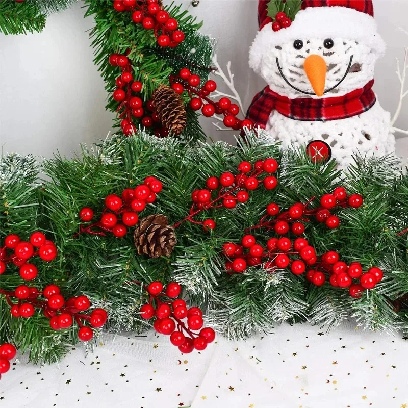 1-50Pcs Artificial Berries Christmas Decoration Red Berry Branches 12/14 Head Berries Stems Bouquet DIY Xmas Tree Wreath Decor