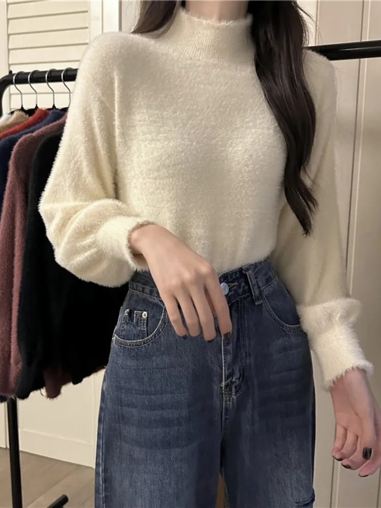 

Женская трикотажная основа irt f с высоким воротником ort Sle, осенне-зимний теплый свитер, внутренняя одежда, облегающий крой, длина до плеч, обычная