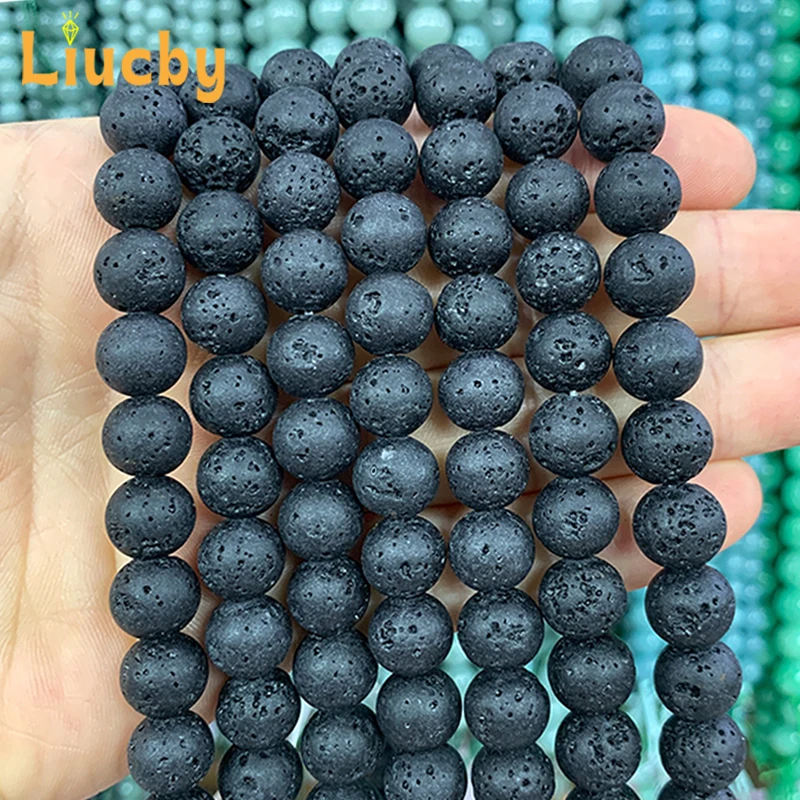 

Volcanic rock Natural Stone Black Volcanic Lava beads For Jewelry Making DIY Bracelets Ear Studs Rings 15" Inch 4/6/8/10/12/14mm