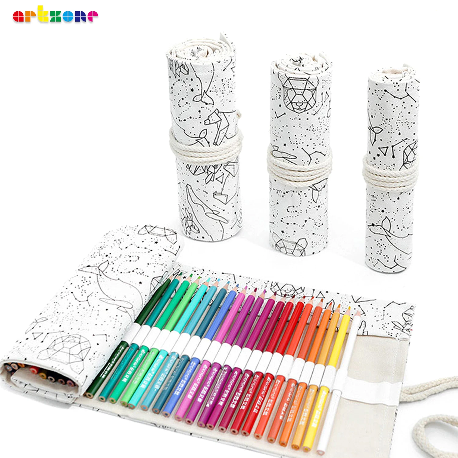 Imagem -06 - Estojo de Lápis de Pano Colorido Envolva Roll up Pen Bolsa Kawaii Canvas Pen Bolsa para Meninas e Meninos 36 Buracos