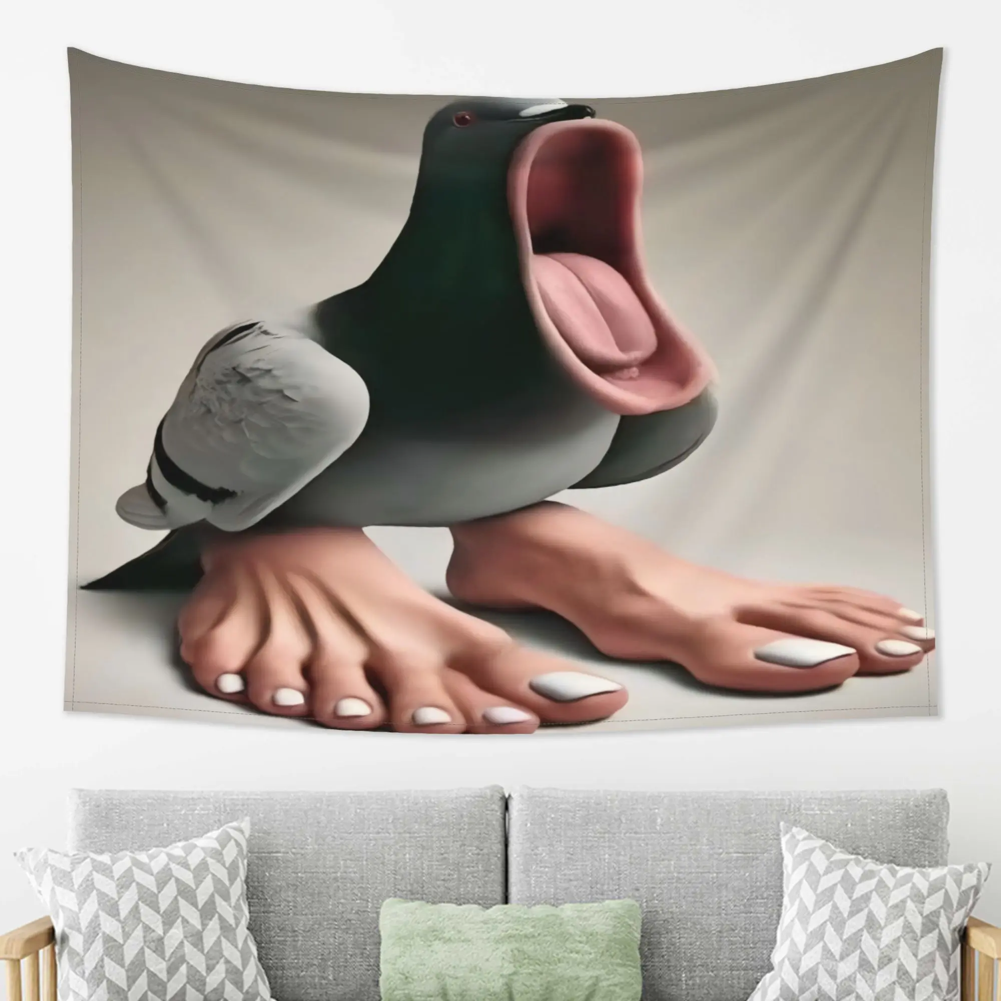 Large Animal Art Tapestry Wall Hanging Pigeon Feet Surreal Pop Decor Statement Piece Quirk Wall Textile Home Accent