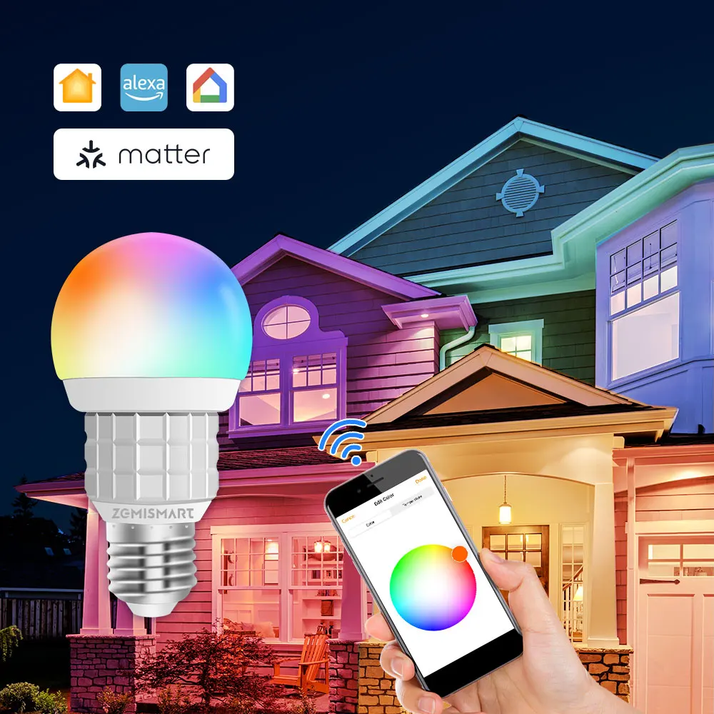 Zemismart WiFi Matter Certified Bulb RGB E27 Dimmer Enable Homekit Google Home SmartThings Alexa Control