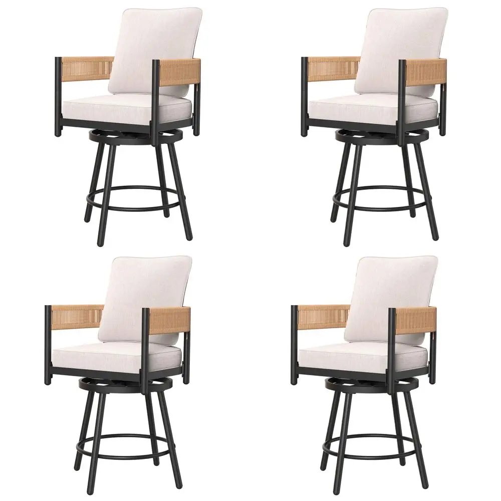 

Outdoor Swivel Bar Stools Set of 4, 26 Counter Height Swivel Chairs with Metal Frame, Curved Woven Wicker Backrest, Thickened C