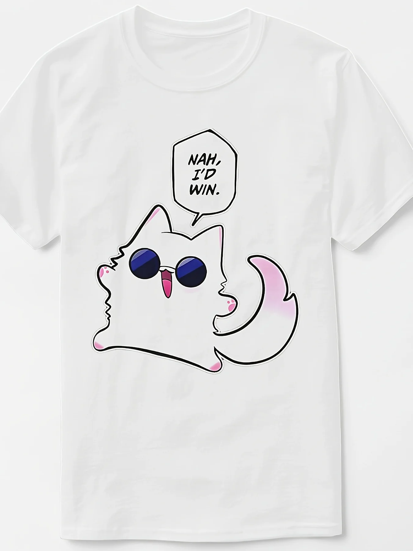 Gojo Cat Meme Graphic T Shirt with HAN I'D WIN Pink Cat Design Machine Washable Casual Shirt for Men & Women Cat Shirt