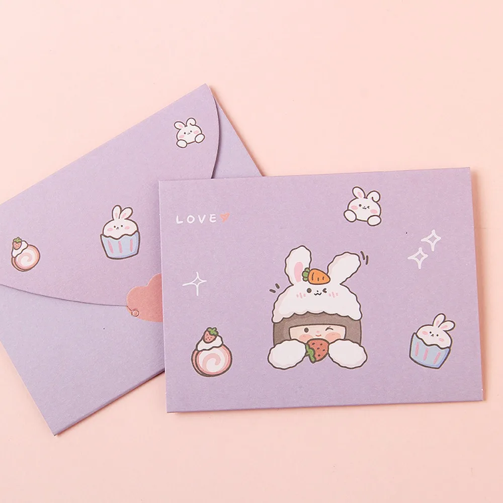 Bear Rabbit Blessing Thank Envelope Foldable Ins Decoration Letter Paper Cute Beautiful Cartoon Greeting Card New Year Gift
