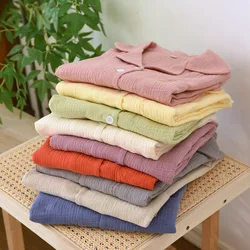 2025 Solid Breathable Lovers 100% Cotton Crepe Pajamas Sets Women Men Autumn Long Sleeve Fresh Soft Pijama Mujer Casual Pyjamas