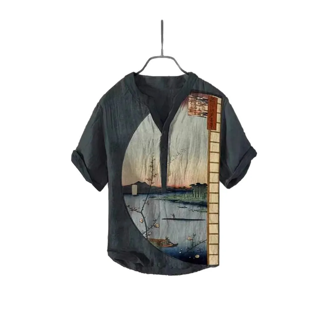 3D Printed Short Sleeved Shirt European Men's Shirt Short Sleeved Shirt