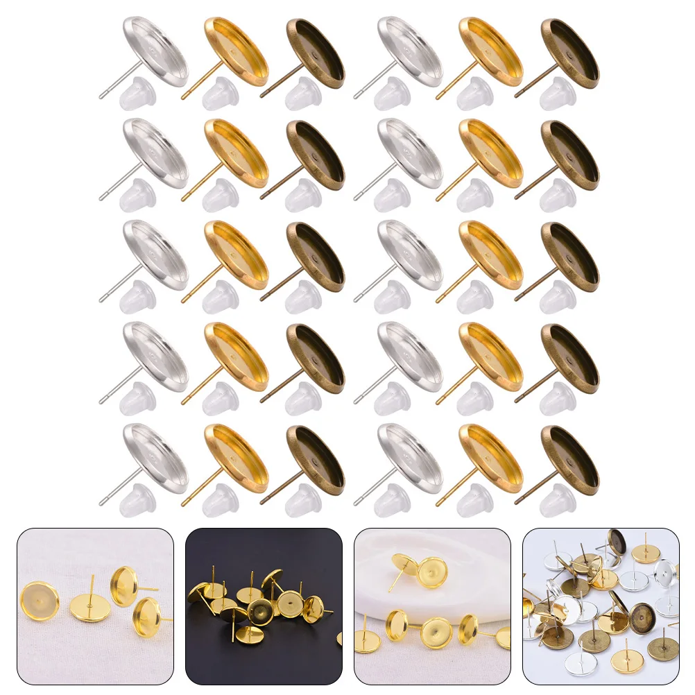 

30 Sets Accessories Earring Making Base Plated Bottom Bracket Bezel Trays Lightweight Durable DIY Parts Replacement