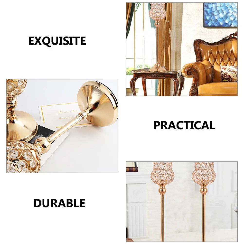 

Crystal Pillar Holder Gold Candlestick Stable Base Elegant Design Centerpiece for Wedding Dining Table Party