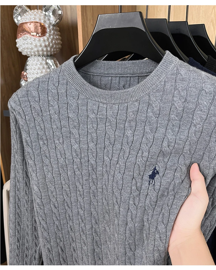 Spring and Autumn Men's Round Neck Hooded Knitted Sweater Base Sweater Loose Warm Fashion Jacquard Top view 6