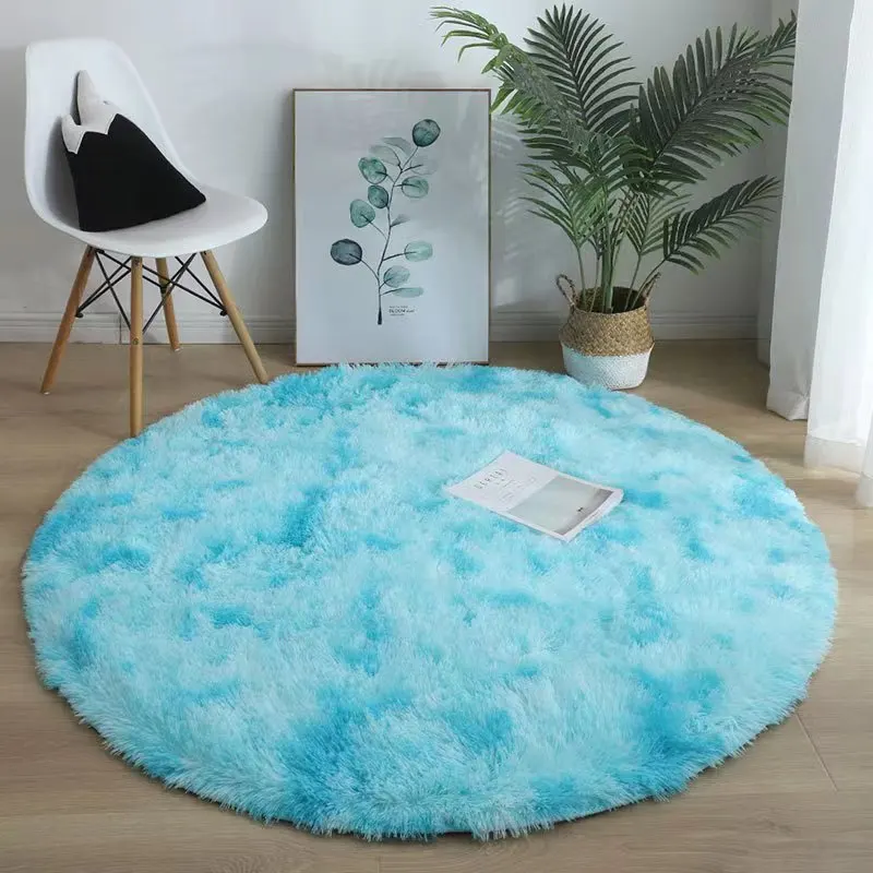 VIKAMA green solid color tie dye silk wool carpet, living room sofa, coffee table mat, round carpet, bedroom bedside carpet