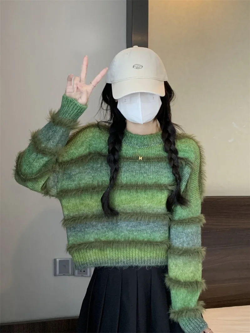 여성용 스웨터 2025 가을 겨울 신상 슬레 도파인 스트라이프 레이지 하이엔드 아름다운 탑 스위트 슬레 루즈핏