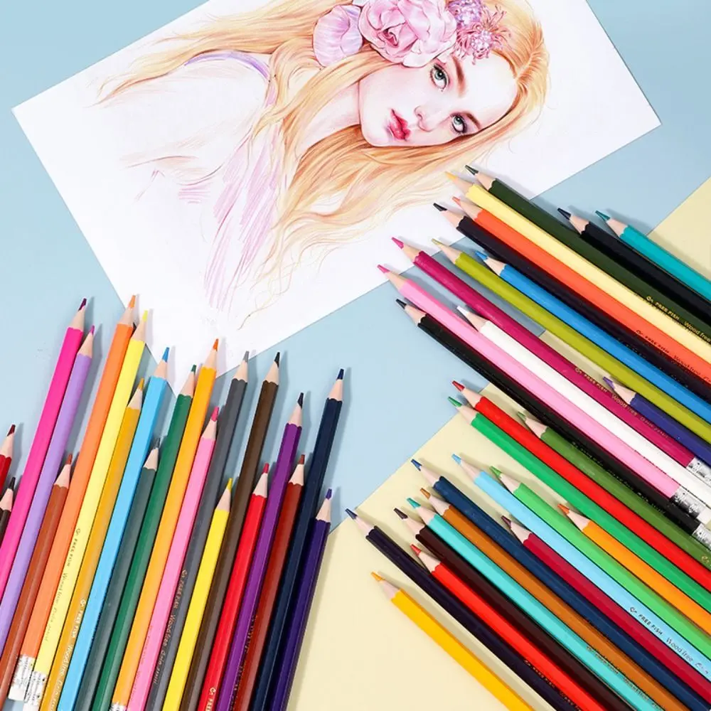 1 Set 12/18/24/36/48 Colors Painting Pencil Set Oil-based with Eraser Stationery Pencil Sketching Professional Color Pencils