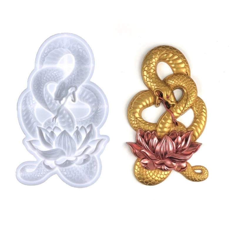 Lotuses Snake Wall Hanging Ornament Epoxy Resin Mold Living Room Wall Decors Desktop Spirit Snake Crafts Silicone Mold