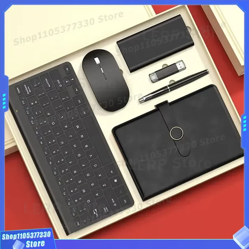 Custom Logo 6 in 1 Business Gift Set for Men VIP Enterprise Office Accessories Wireless Mouse Keyboard Combo Promotional Item