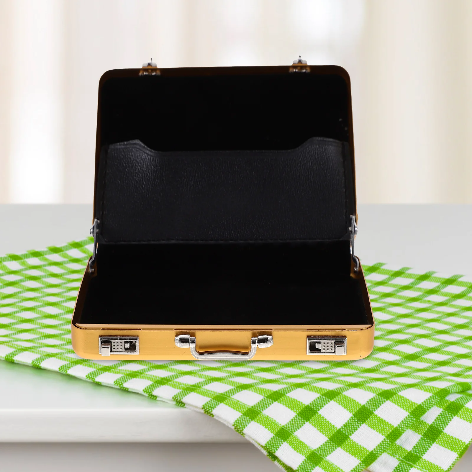 

1pc Metal Business Card Holder Square Visiting Cards Case Gold Mini Briefcase Office Supplies Sturdy Snap Closure Large Capacity