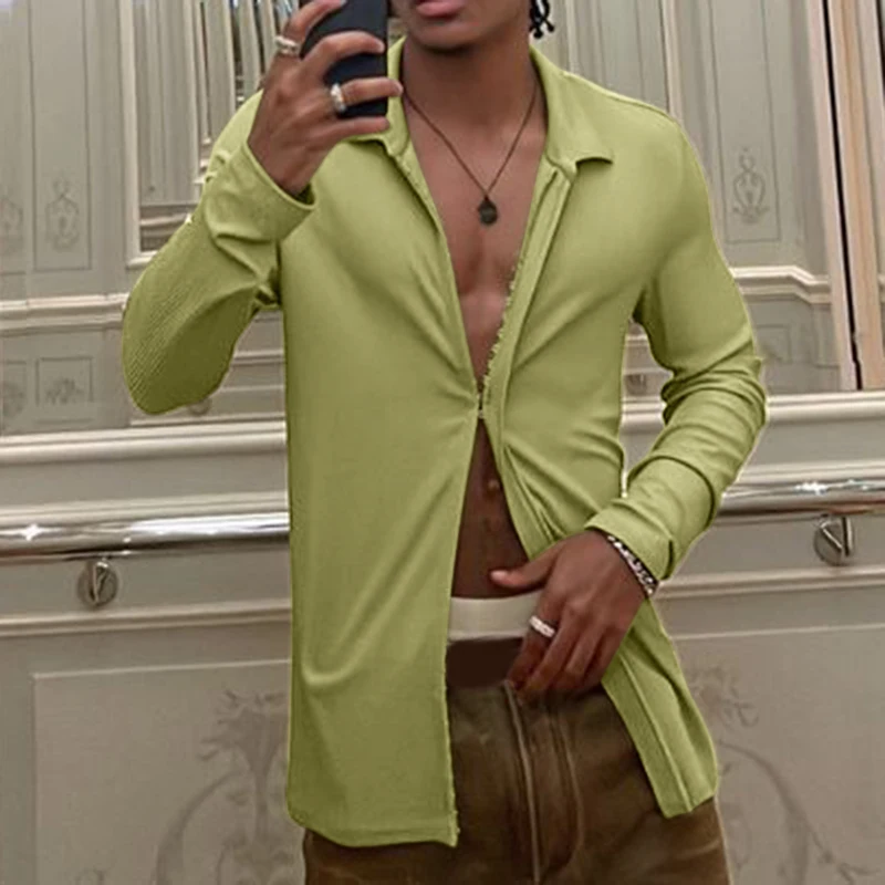 

INCERUN Мужская рубашка с лацканами и длинным рукавом, повседневная мужская одежда, уличная одежда, весенне-осенняя мода, мужские рубашки для отдыха, топы 2025 г.