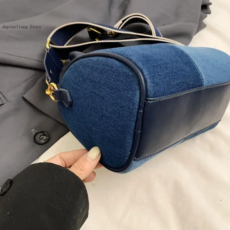 Color Blocking Splicing Denim Niche Design Commuting Crossbody Shoulder Single Shoulder Hand-Held Pillow Bag