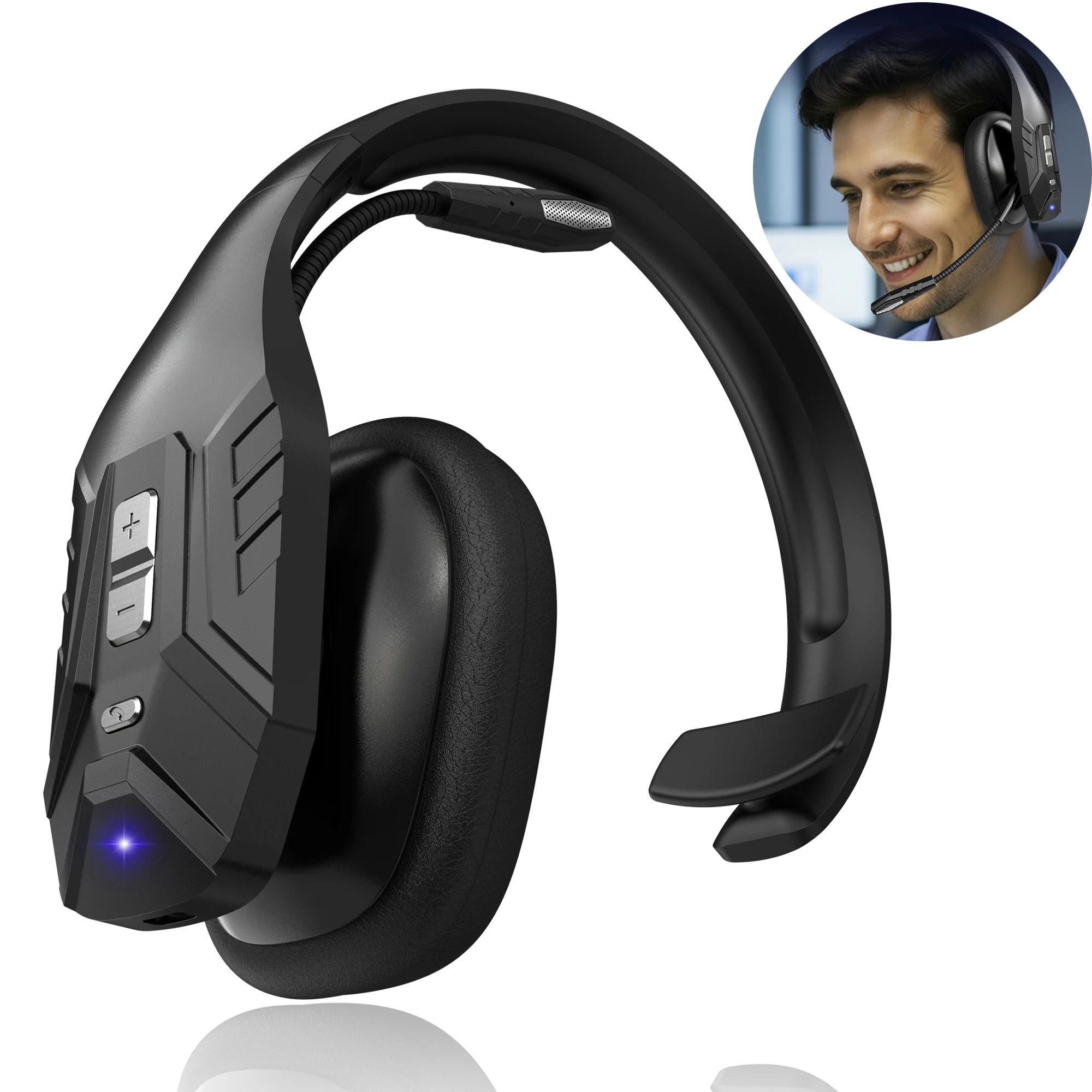 

Bluetooth Trucker Headset, Wireless Headphones with Dual Noise Cancelling Mic, Bluetooth Headsets with Mute Button for Office