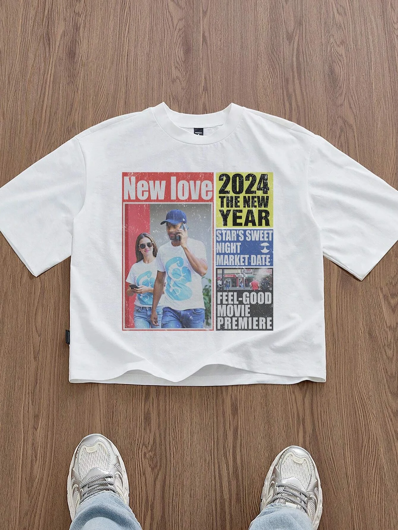 Newspaper Graphic T Shirt Men 2024 Print Vintage Cotton Tee Oversized Streetwear Casual Short Sleeve Summer Top