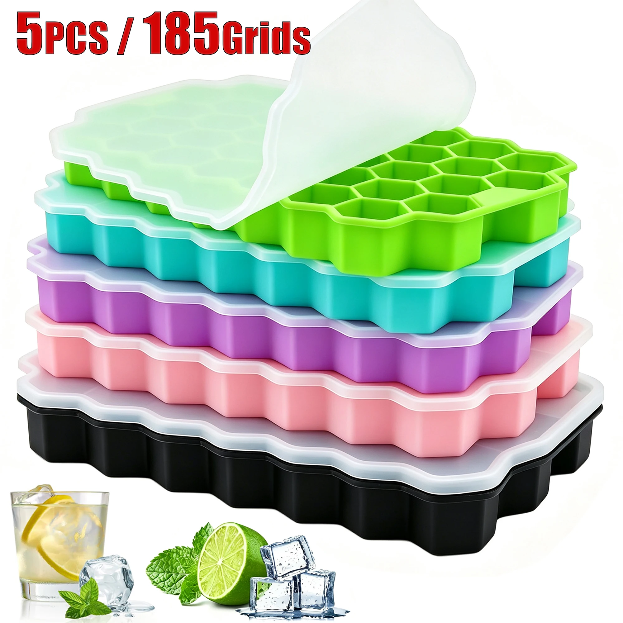 Silicone Mold Tray - Honeycomb Ice Cube Trays with Lid
