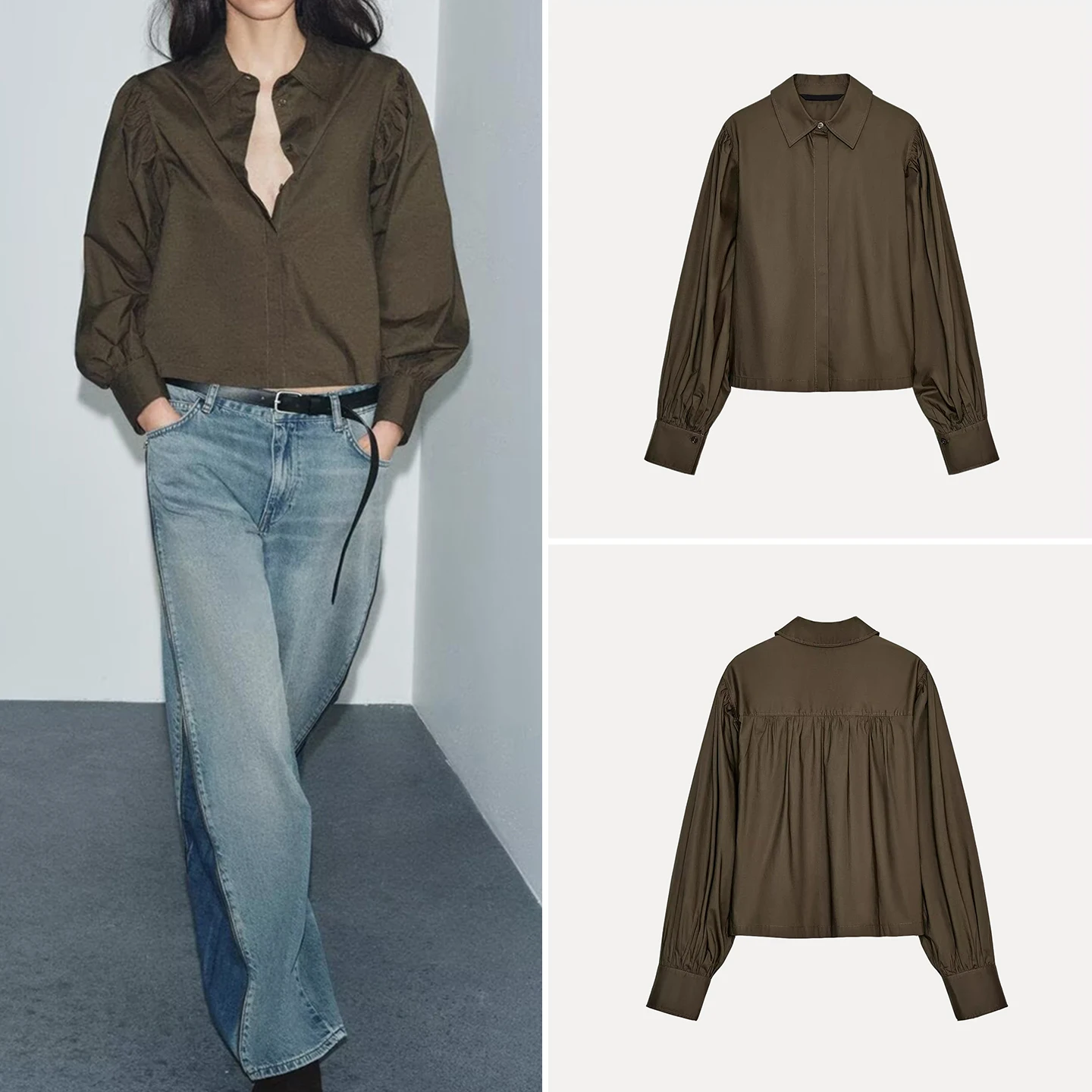 Faionable Bubble Sve irt Women's Sle Versatile 2025 Winter New Arrival Loose Fit Long Sve irt for Teen Girls